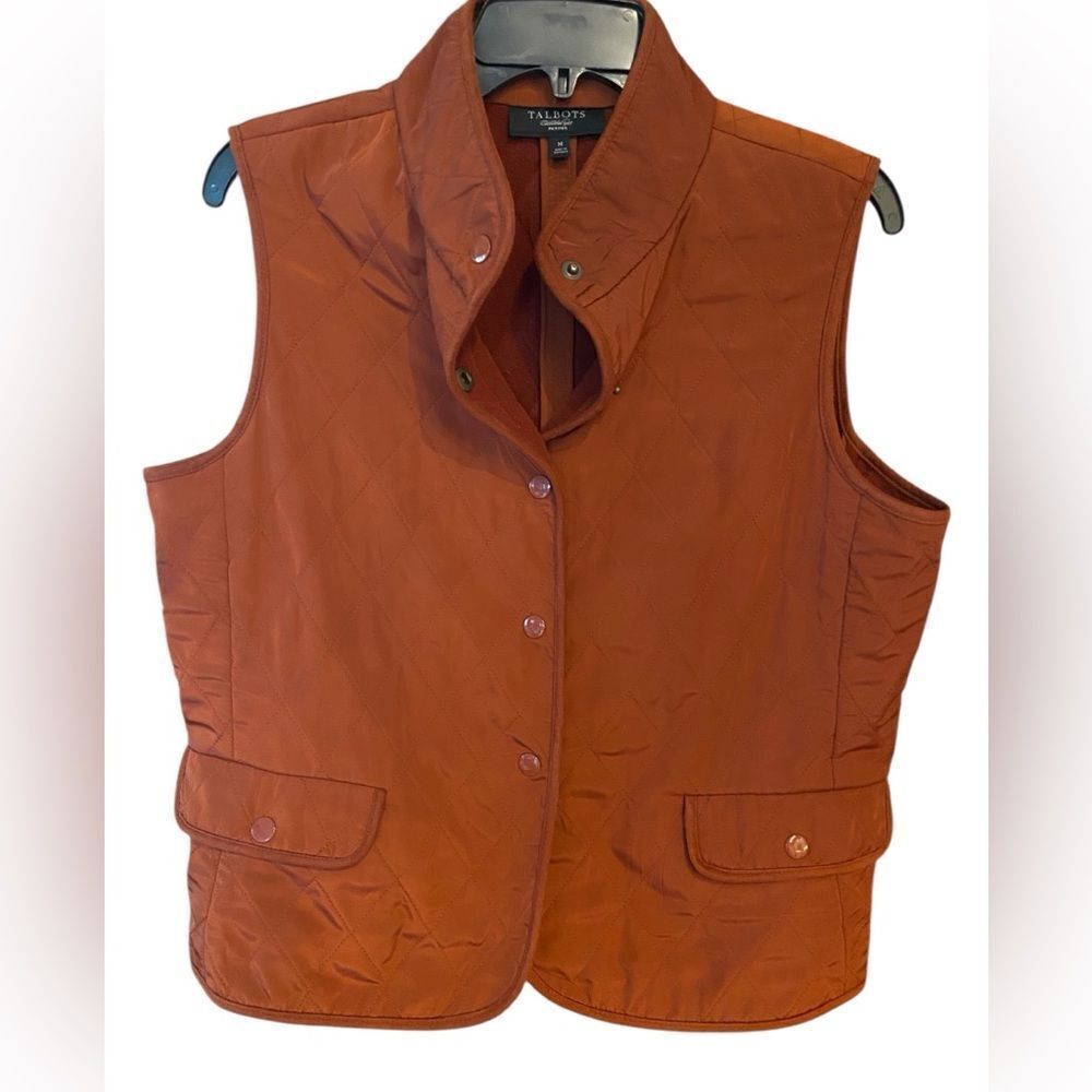 Talbots Sz MP Burnt Orange Sleeveless Outdoor Snap Front Pocket Vest